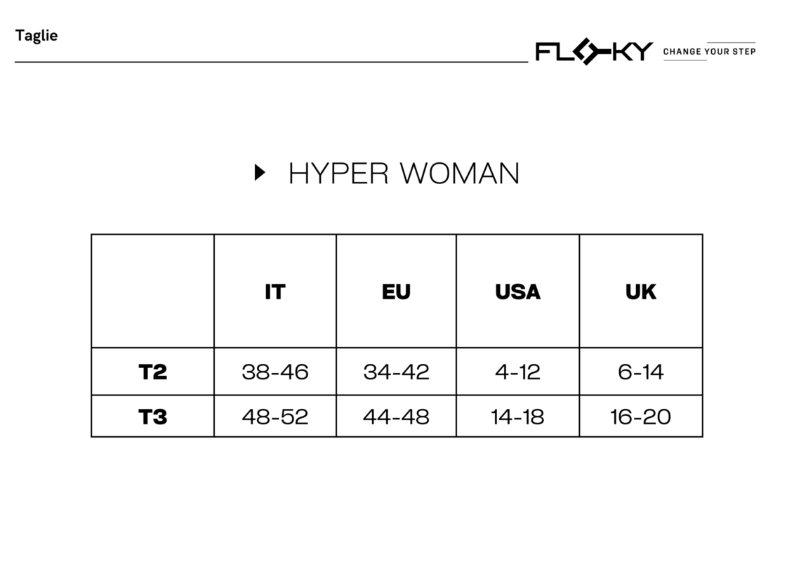 Floky SA - HYPER WOMAN Size Chart