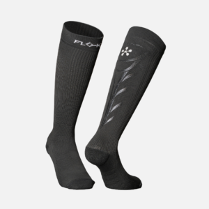 Padel FLOW Premier Padel black biomechanical recovery socks – front and back view